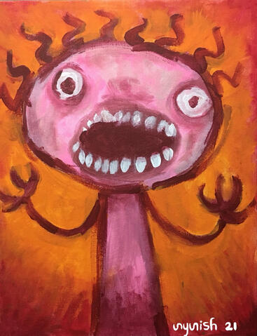 &quot;THERES PEOPLE IN THIS WORLD THAT NEED TO DIE, AND THERES NOTHING I CAN DO ABOUT IT!&quot; acrylic on canvas, 2021